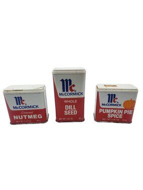 McCormick Metal Spice Tins Nutmeg Dill Seed Pumpkin Pie Spice Vintage